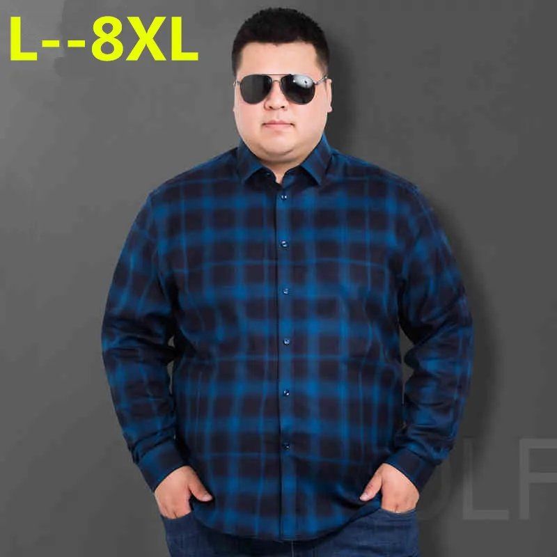 Большие размеры 10XL 8XL 6XL мужская хлопковая рубашка с длинным рукавом модная