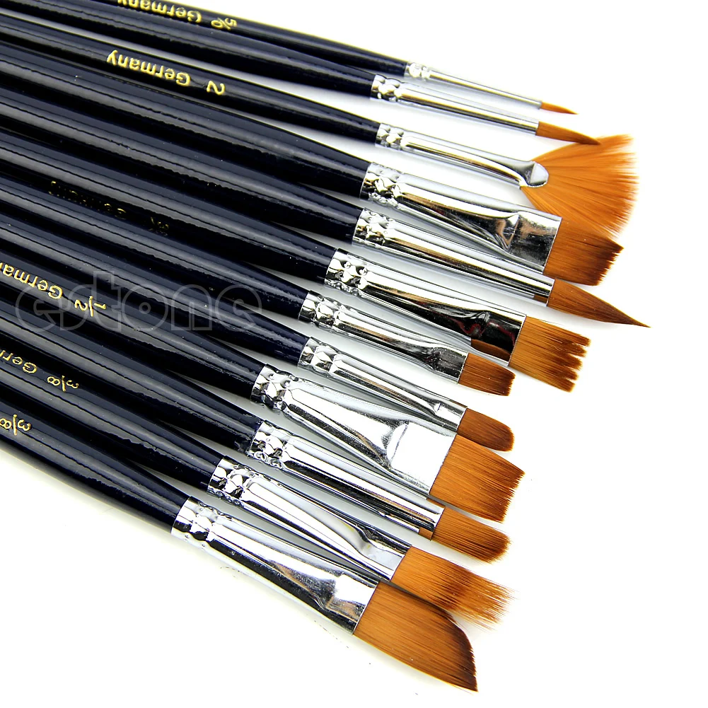 

12Pcs Nylon Hair Acrylic Oil Painting Watercolor Artist Paint Brush Supplies Set Drop Shipping Support