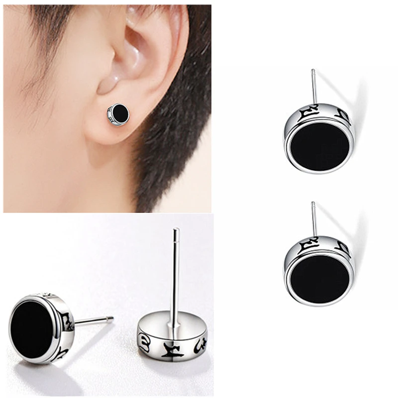 Модные черные серьги гвоздики буддизма для мужчин ювелирные изделия из чистого