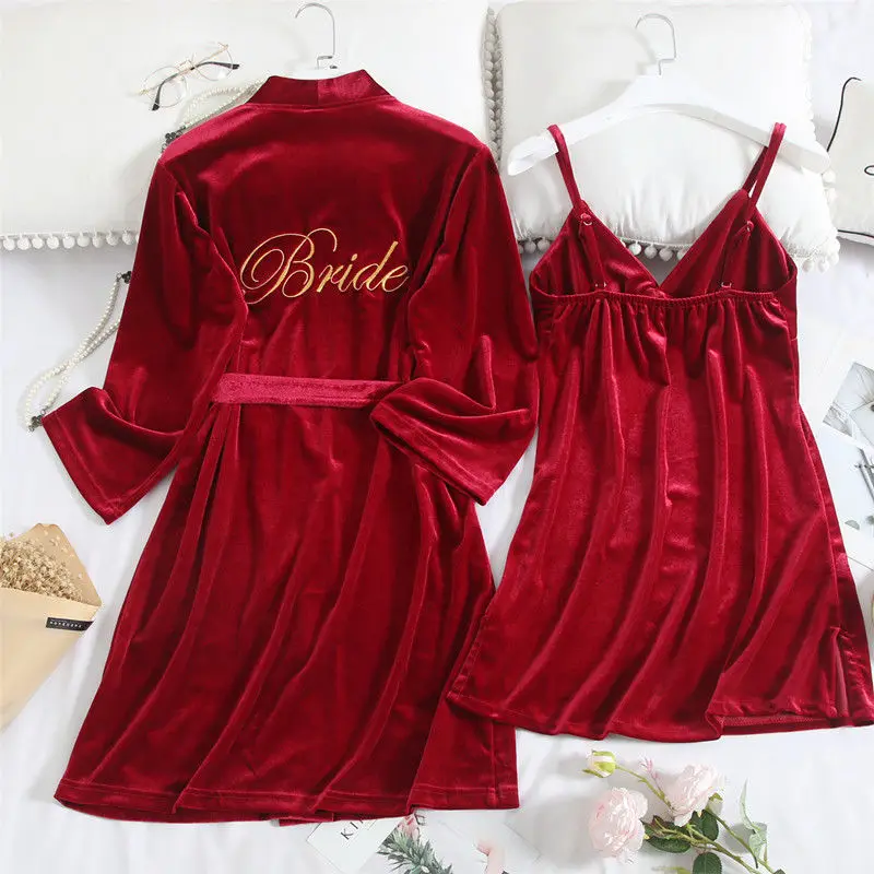 

Winter Warm Velvet Bathrobe Women Knee-Length Bath Robe Sexy Thick Red Bridesmaid Robes Female Dressing Gown Sleepwear F119