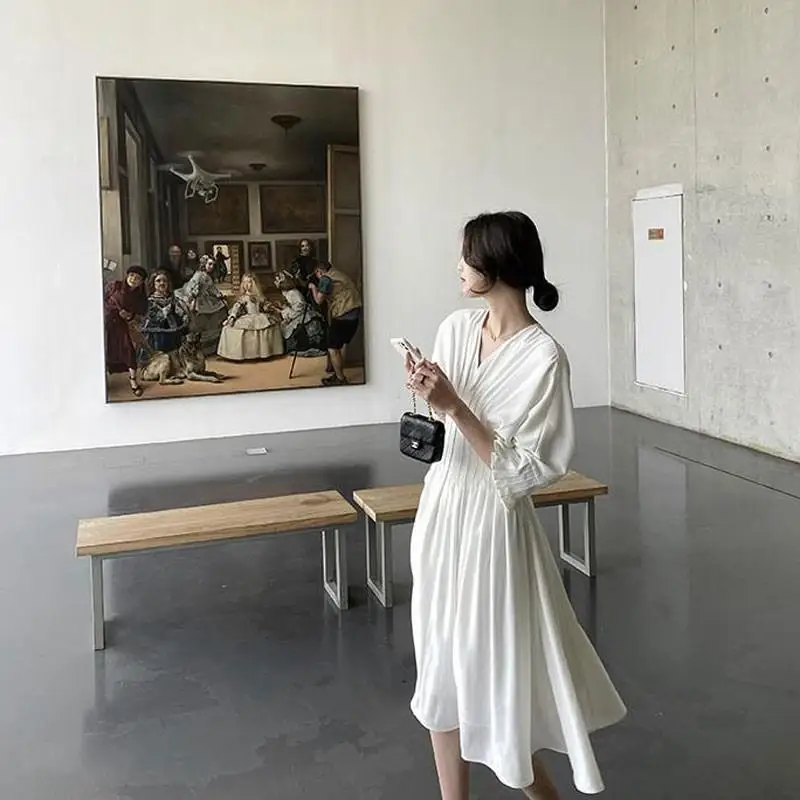 Черно белое женское платье Весна Лето корейские элегантные платья с коротким