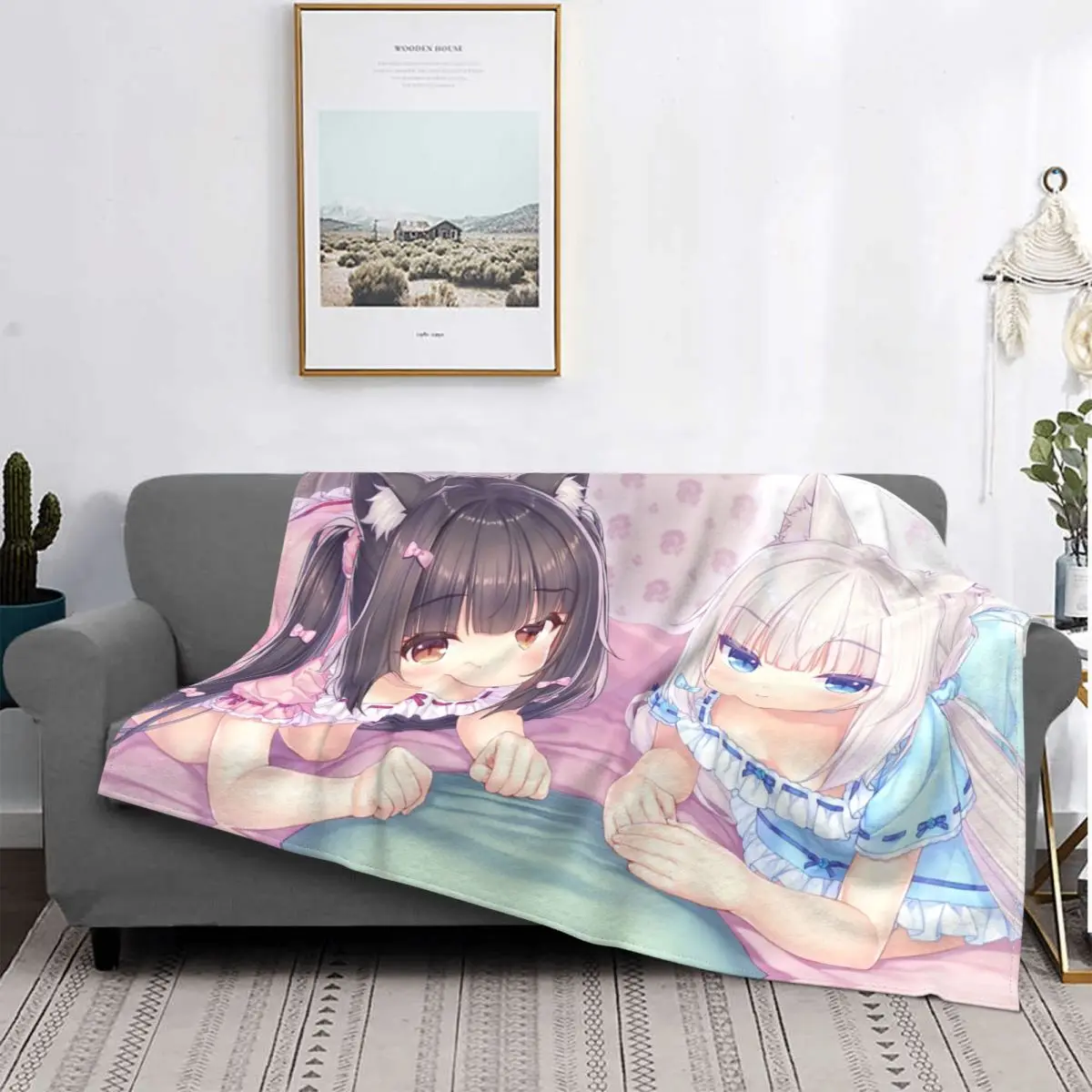 

Nekopara Japanese Anime Knitted Blankets Chocola Vanilla Otaku Fans Flannel Throw Blankets Airplane Travel Soft Warm Bedspreads