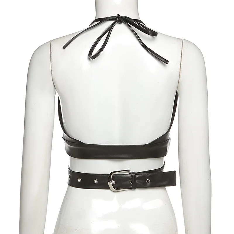 

2021 Spring Sexy Halter Bandage Backless Camis Women Camisole Fashion Clubwear Hollow Out Tie Up Crop Top Female Streetwear Tops