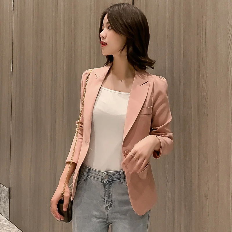 Skin pink PEONFLY, новинка, Осень-зима, Женские официальные блейзеры, офисный костюм, Повседневный, с вырезами, женские, однотонные, черные пальто, модные пальто, топы - Цвет: Skin pink