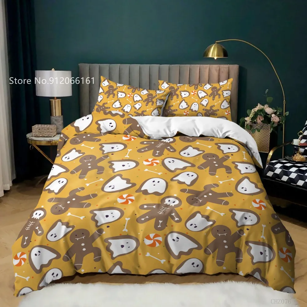 Happy Halloween Gingerbread Man Bedding Set Cartoon Animals Bear Dinosaur Duvet Cover Single Full Size Bed Quilt Cover Decor