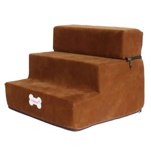 Light Brown Маленькая кошка собака 3 лестница ступеньки ПЭТ лестницы дышащая сетка складная ПЭТ лестница кровать противоскользящая лестница для лазания товары для домашних животных - Цвет: Light Brown