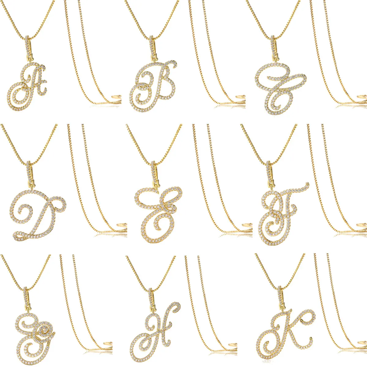 

New Design 26 Letters A-Z Zircon Initial Alphabet Pendant Necklace Handsome Punk Hip-Hop Style Choker Chain Jewelry Gift