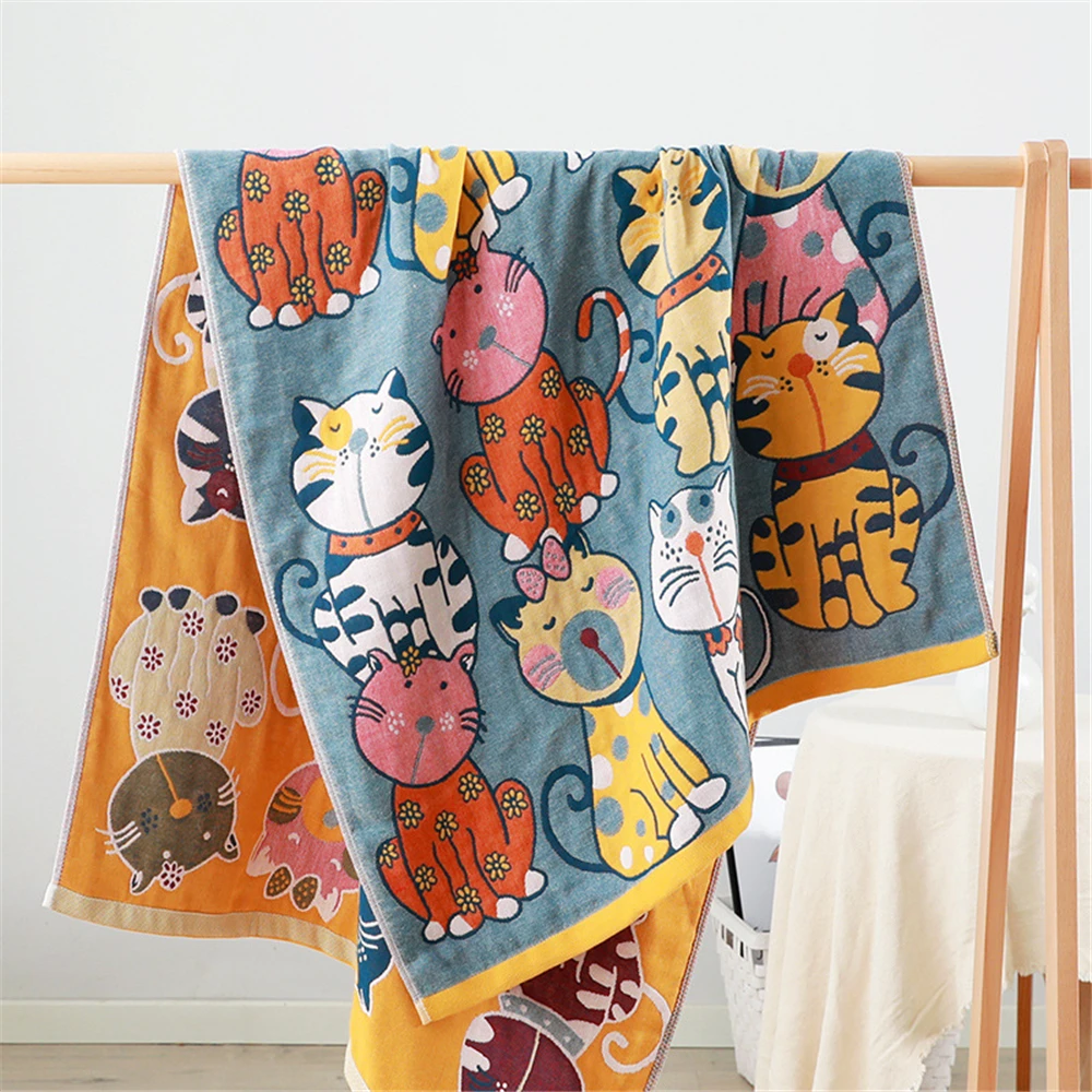 

2023 Cusack 14 Styles Animal Cartoon Adult Soft Cotton Five-layer Gauze Bath Towel 80*160 70*140 CM High Quality