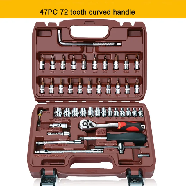 47pcs 46pcs1/" Автомобильные Инструменты для ремонта мотоцикла Трещоточный ключ набор приводной разъем комплект ключей Набор отверток Набор торцевых головок DIY Toos - Цвет: 47pcs