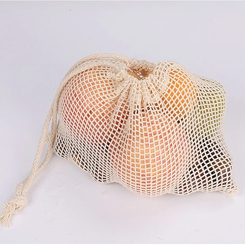 

Eco-friendly Fruit Mesh Bag Drawstring Drawstring Vegetable Cotton Mesh Kitchen Storage Bag Reusable Pure Cotton Mesh Cloth Bag