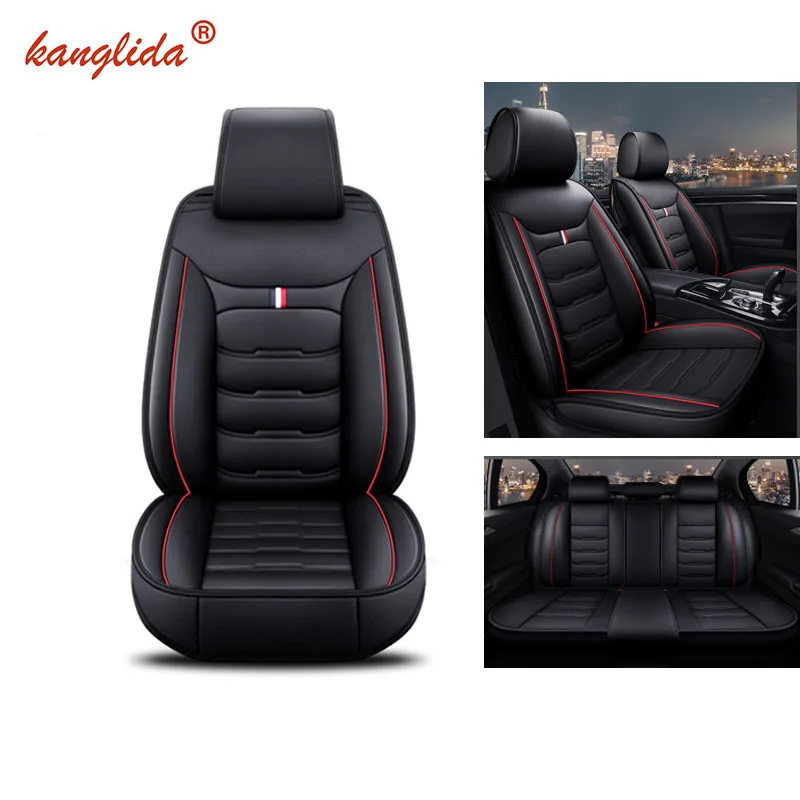 Black and Red KANGLIDA Новая мода PU кожа полный автомобильные чехлы для сидений Универсальный подходит для большинства автомобилей-Стайлинг черное сиденье покрывало для автомобильного сиденья протектор - Название цвета: Black and Red