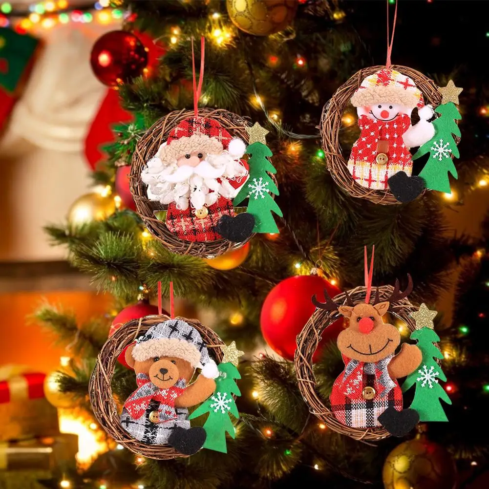 Креативный Рождественский венок подвесная Статуэтка из ротанга гирлянда на