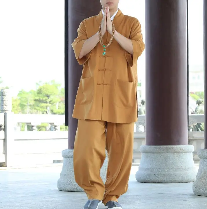 Унисекс летняя с коротким рукавом буддизм одежда шаолиньских монахов Будды