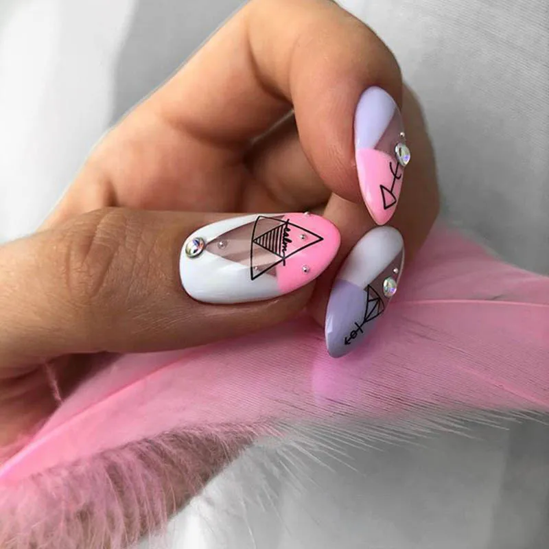 3 шт./компл. 3D наклейки для ногтей с полой геометрией самоклеящиеся черные белые