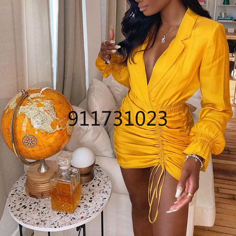 Платье-мини женское Плиссированное на шнуровке с длинным рукавом | Тематическая