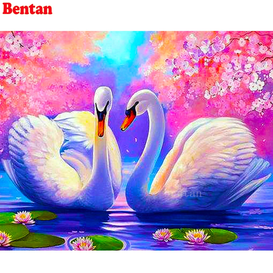 

Diamond Painting Kit Diamond embroidery swans Natural lake couple flower Full Square Round DIY cross stitch Diamond mosaic Decor