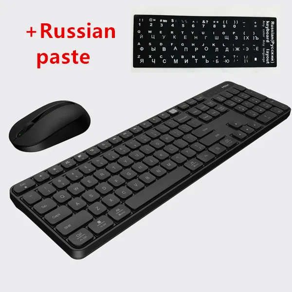 black and Rus paste Xiaomi MIIIW 2,4 ГГц Беспроводная Офисная Клавиатура Мышь Набор 104 клавиш Windows Mac совместимый водонепроницаемый портативный USB клавиатура - Color: black and Rus paste