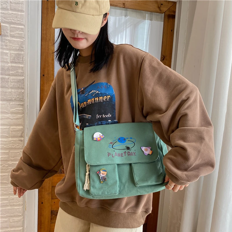 

Korean Planet Print Women Shoulder Bag New Canvas Bag For Women 2020 Multiple Pockets Messenger Bags Girls Crossbody Bags Bolso