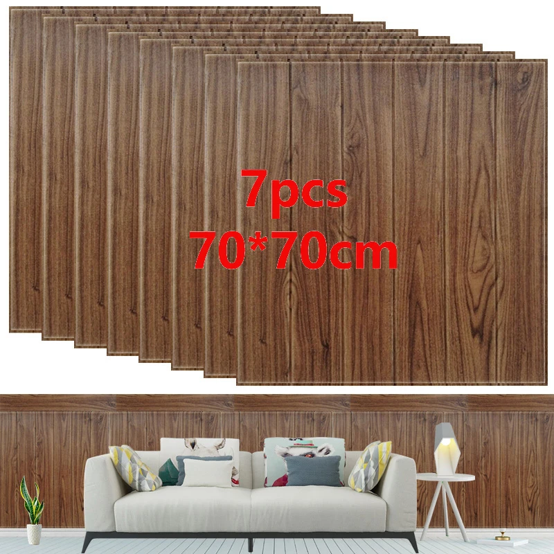 Деревянные 3D настенные стикеры панель самоклеющиеся пены стерео обои гостиная