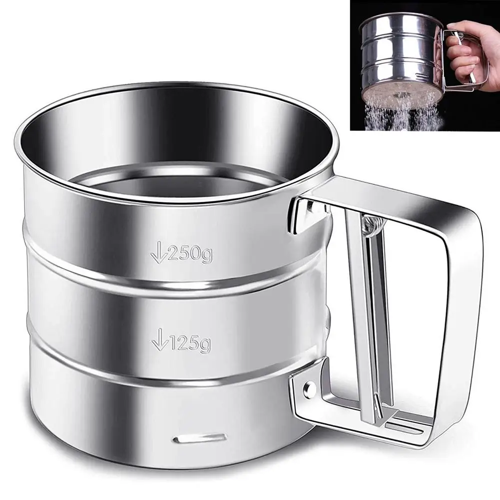 

2pcs Stainless Steel Flour Sifter Fine Mesh Powder Flour Sieve Icing Sugar Manual Sieve Cup Kitchen Gadget Baking Pastry Tools