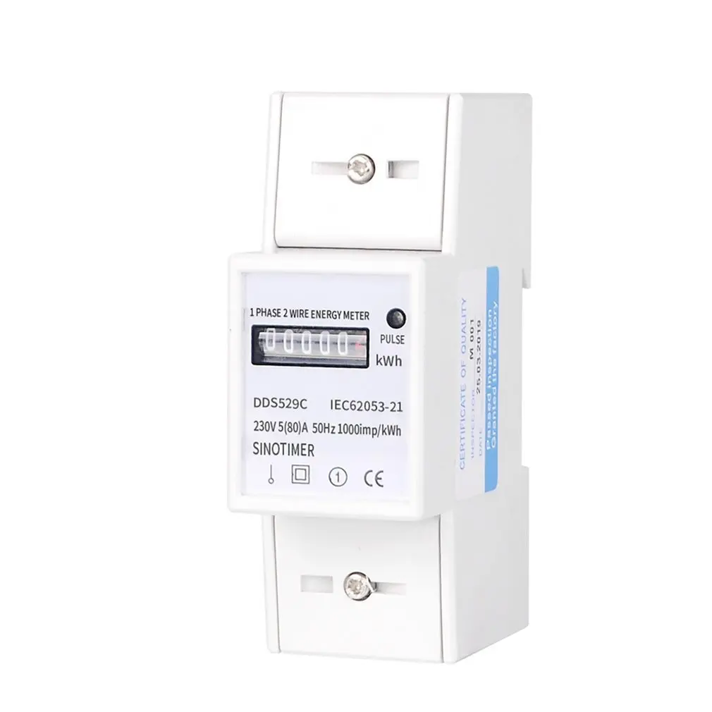 

Automatic Single Phase 2 Wire Electric Energy Counter AC 230V 5-80A Analog Watt Measurement Meter 35mm DIN Rail Mounting