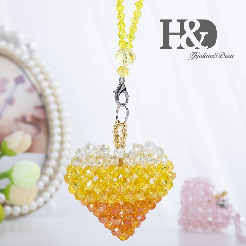 Yellow Heart H&D, Висячие вязанные подвески для жениха и невесты, вязаные бусины Rondelle в форме сердца, украшение в виде утки, украшение сзади автомобиля, Хрустальная Призма, свадебный подарок - Цвет: Yellow Heart