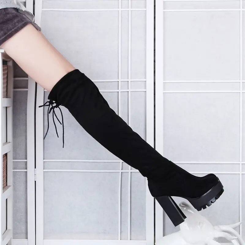 

2021 Autumn New Dance Catwalk Show Chunky High Heel Platform 12cm Super High Heels Suede over-the-Knee Boots Women's Shoes Sexy