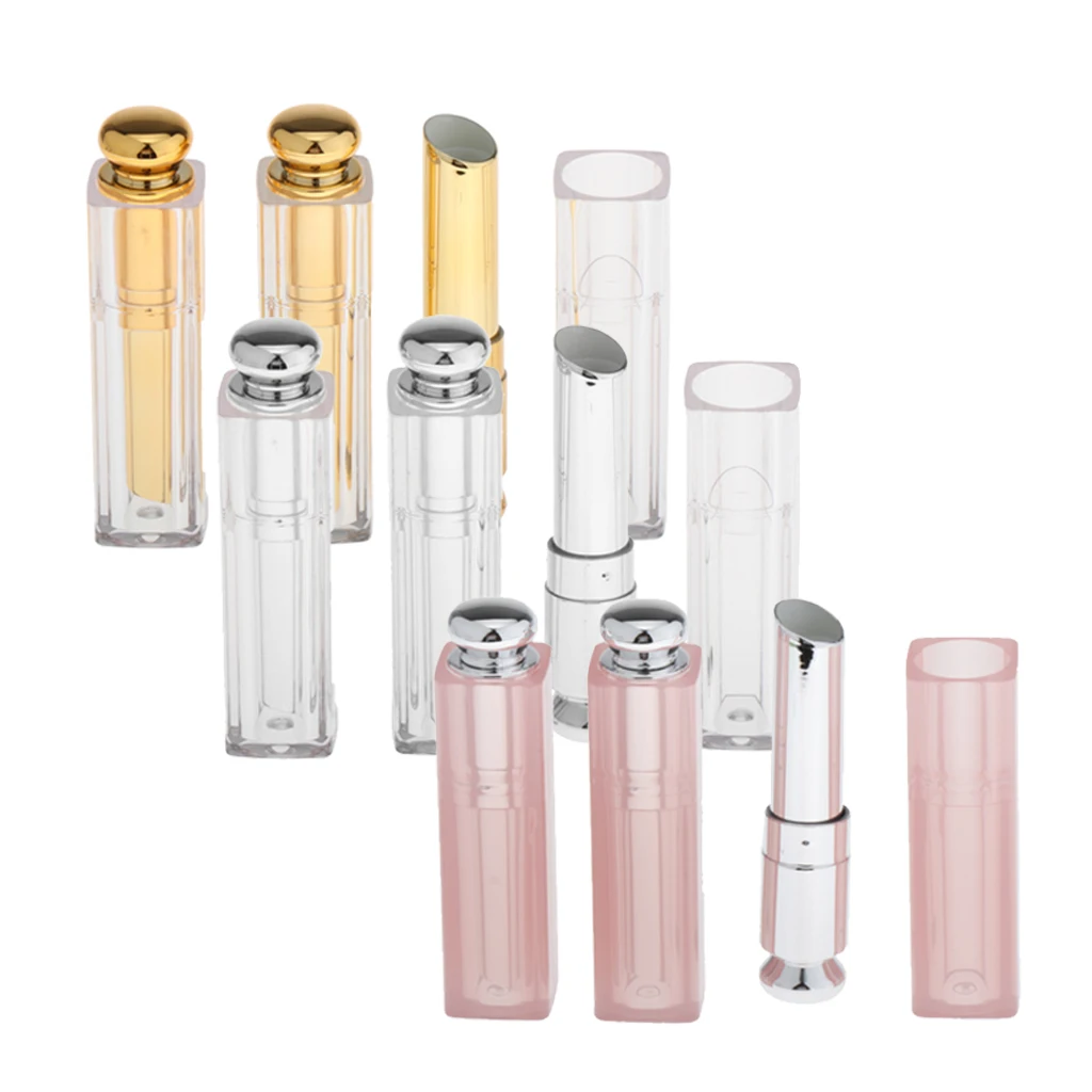 

Fashion 11.1mm Square Makeup Empty Lipstick DIY Tubes Reusable Bottles 3pcs