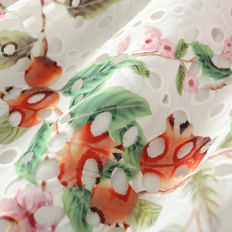 

AELESEEN Runway Fashion Women Dress 2021 Spring Summer Lantern Sleeve Hollow Out Elegant Flower Print Long Dress