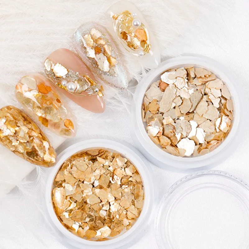 

Nail Flakes 3D Nails Sticker Ultrathin Natural Mica Slices DIY Art Irregular Fragment Nail Decoration Gold/Light Gold Nail Flake