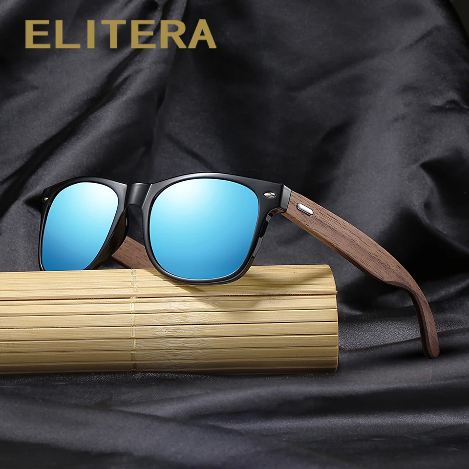 

Мужские и женские бамбуковые солнцезащитные очки ELITERA, Квадратные Зеркальные Солнцезащитные очки в стиле ретро с защитой UV400