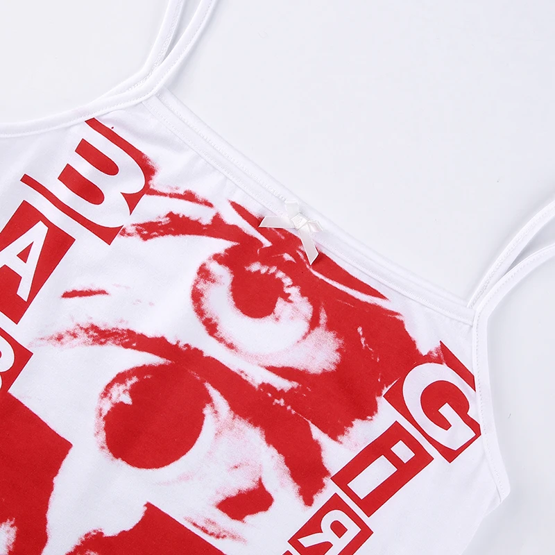 

Women Sexy Crop Cami Tops Summer Female Sleeveless Spaghetti Strap Eyes Letter Printed Camisole Tops