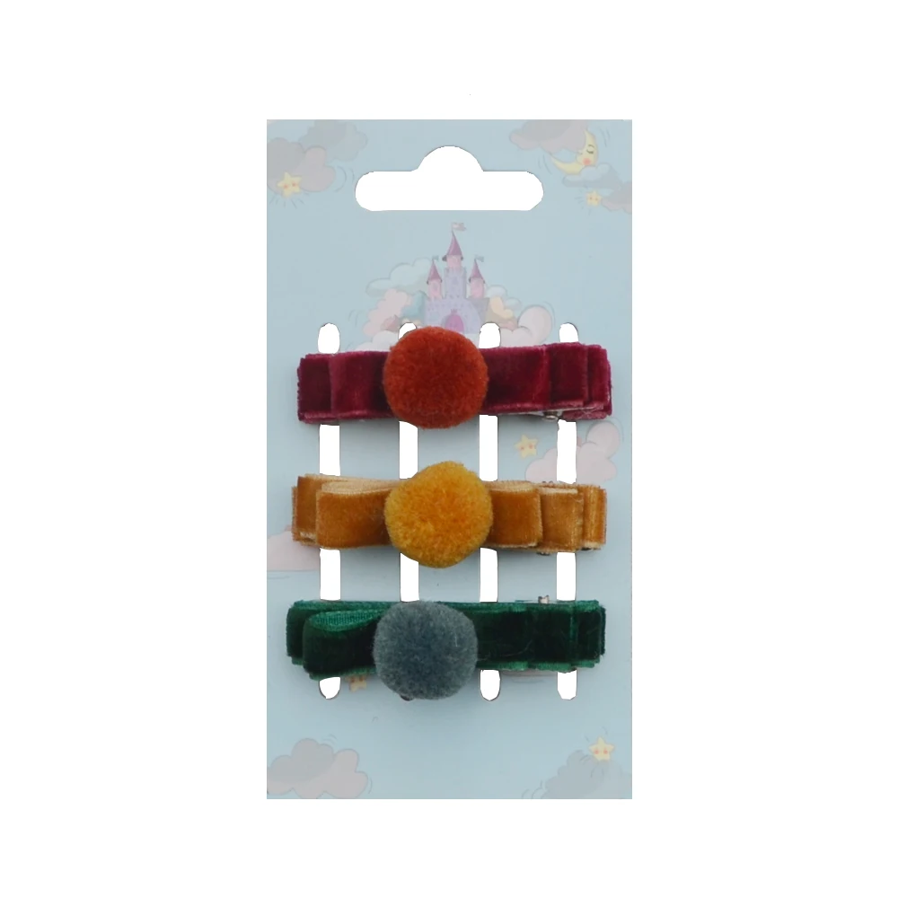 Осень-зима 3 шт./упак. аква/темно-синий/ярко-розовый бархат шерсть заколки для