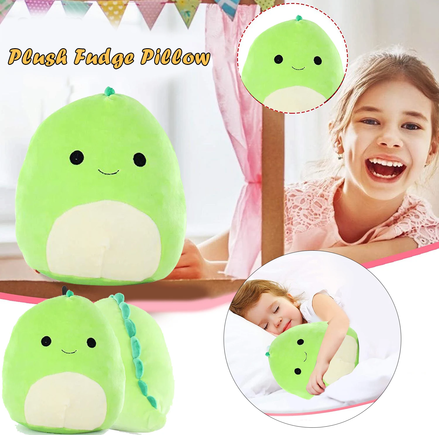 

3D Dinosaur Pillow Cute Plush Dinosaur Stuffed Animal Soft Lumbar Back Cushion Plush Toy for Car Home Decor Green NSV