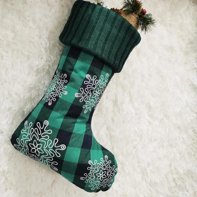 

4pcs/set Christmas Stocking Footprint Snowflake Lattice Gift Candy Bag Hanging Xmas Tree Fireplace Decoration