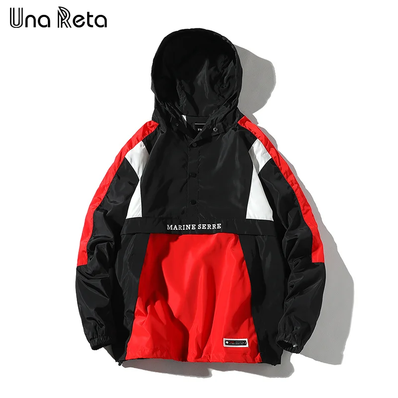 

Una Reta Hooded Jackets Men Autumn New Couple Block Half Button Pullover Tracksuit Coat Man Hip Hop Streetwear Jacket Coat Women