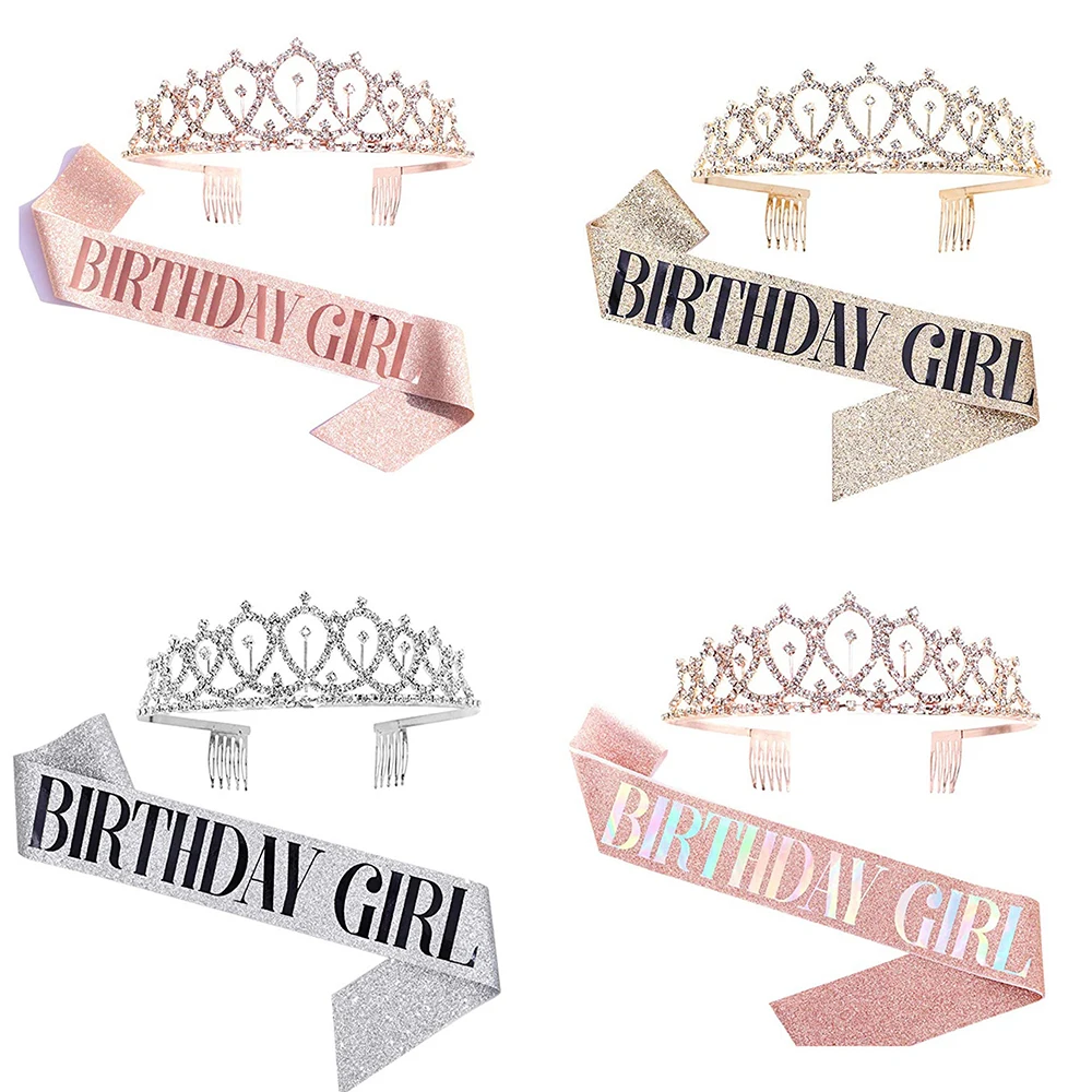 

Birthday Girl Sash & Rhinestone Tiara Kit - Gold Glitter Birthday Gifts Birthday Sash for Women Birthday Party Supplies