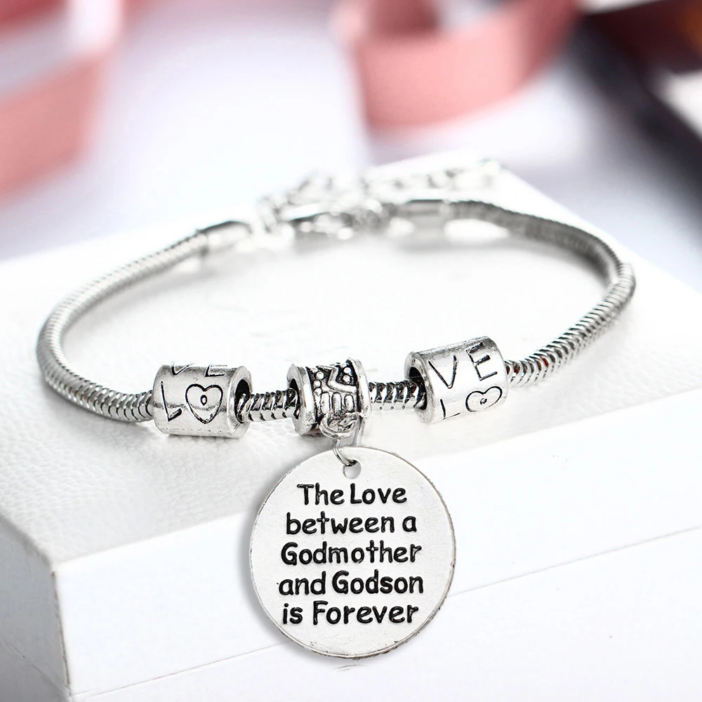 

12PC The Love Between A Godmother And Godson Is Forever Pendant Family Jewelry Gifts Snake Chain Bangle Love Bead Charm Bracelet