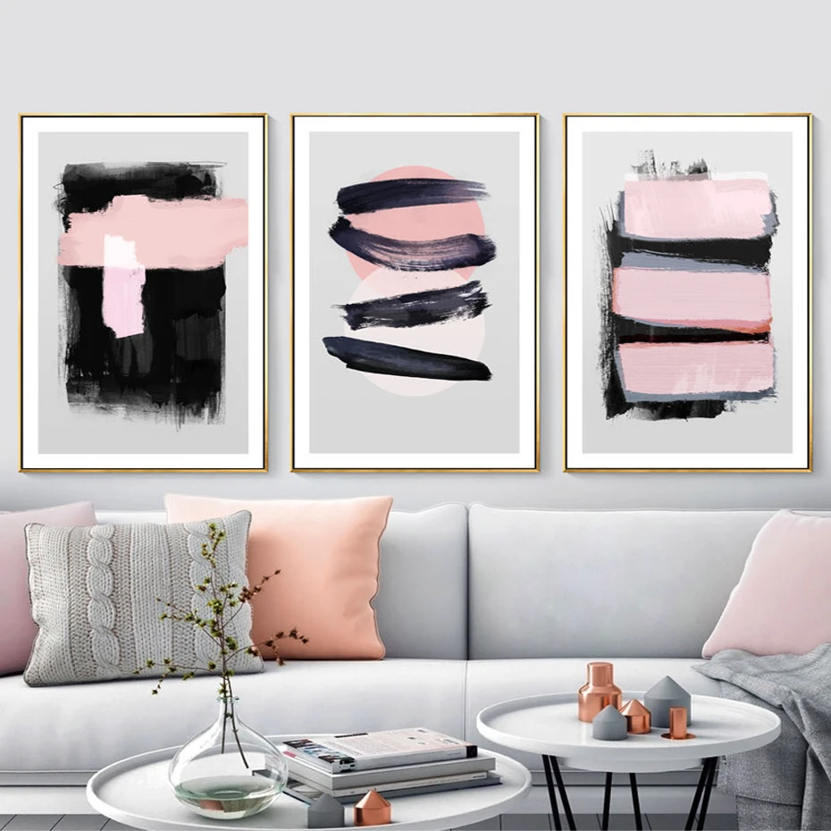 

Abstract Geometric Watercolor Pink Ink Canvas Painting Wall Art Pictures for Bedroom Living Room Interior Home Decor