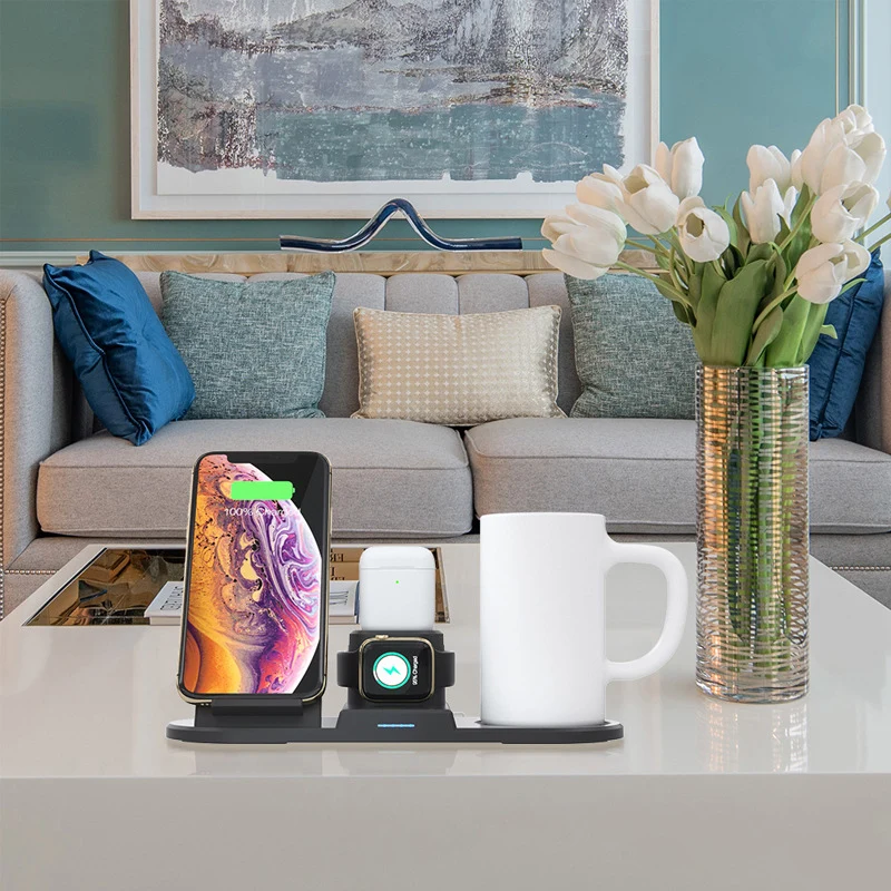 QI Беспроводное зарядное устройство для iPhone samsung Apple Watch Airpods двойная мобильная зарядка термостатическая 55 °C умная кофейная подставка для чашки кружки