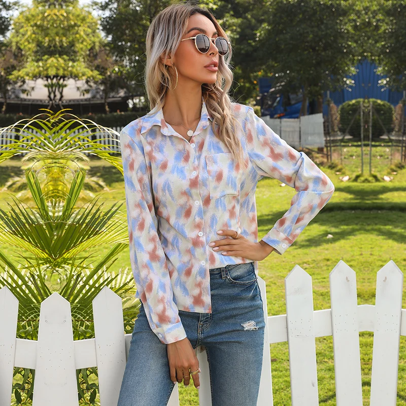 

JFUNCY Women's Blouse 2021 Spring Long Sleeve Shirt Casual Versatile Tie-Dye Tops Woman Fashion Elegant Clothes