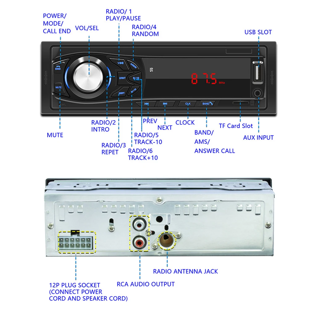Универсальный автомобильный стерео MP3-плеер 12 в 1 Din Smart FM радио Aux USB | Автомобили и