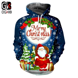 OGKB Мужская Рождественская одежда с 3D принтом с милым капюшоном Санта Клауса, мужской повседневный трендовый пуловер