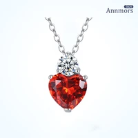 zircon heart necklace crystal 925 sterling silver red shining jewelry on the neck retro luxury chain for women adjustable size