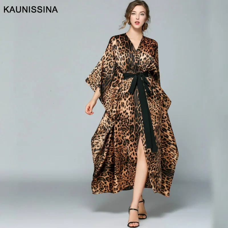 KAUNISSINA вечернее платье-макси леопардовые вечерние платья кимоно с v-образным