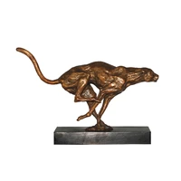 running leopard sculpture hot cast bronze wildlife animal statue figurine art high end business gift decoration