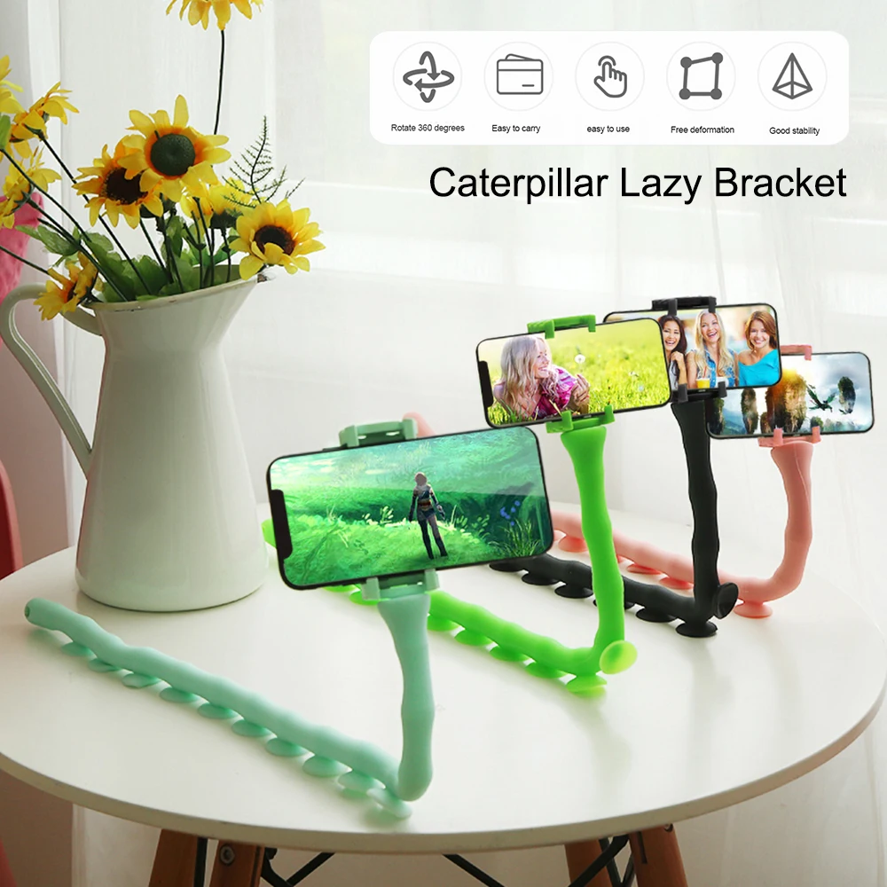 Flexible Lazy Worm Phone Stand Holder Non-Slip Silicone Suction Cup Cellphone Rack Holders Organizer Blacket For Kitchen Outdoor | Дом и сад