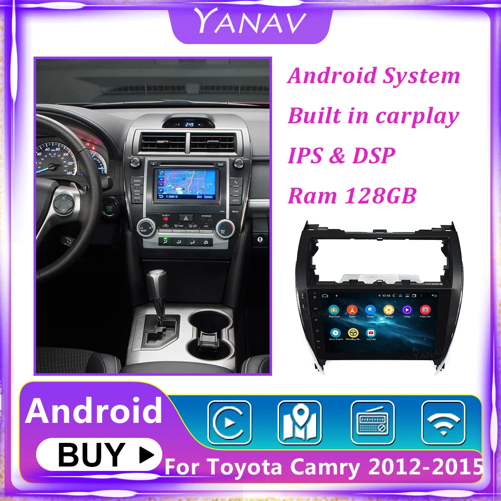 저렴한 2 Din GPS 스테레오 수신기 Toyota Camry 2012-2015 용 무선 카 라디오 Carplay 내장 된 자동 멀티미디어 비디오 GPS 네비게이션
