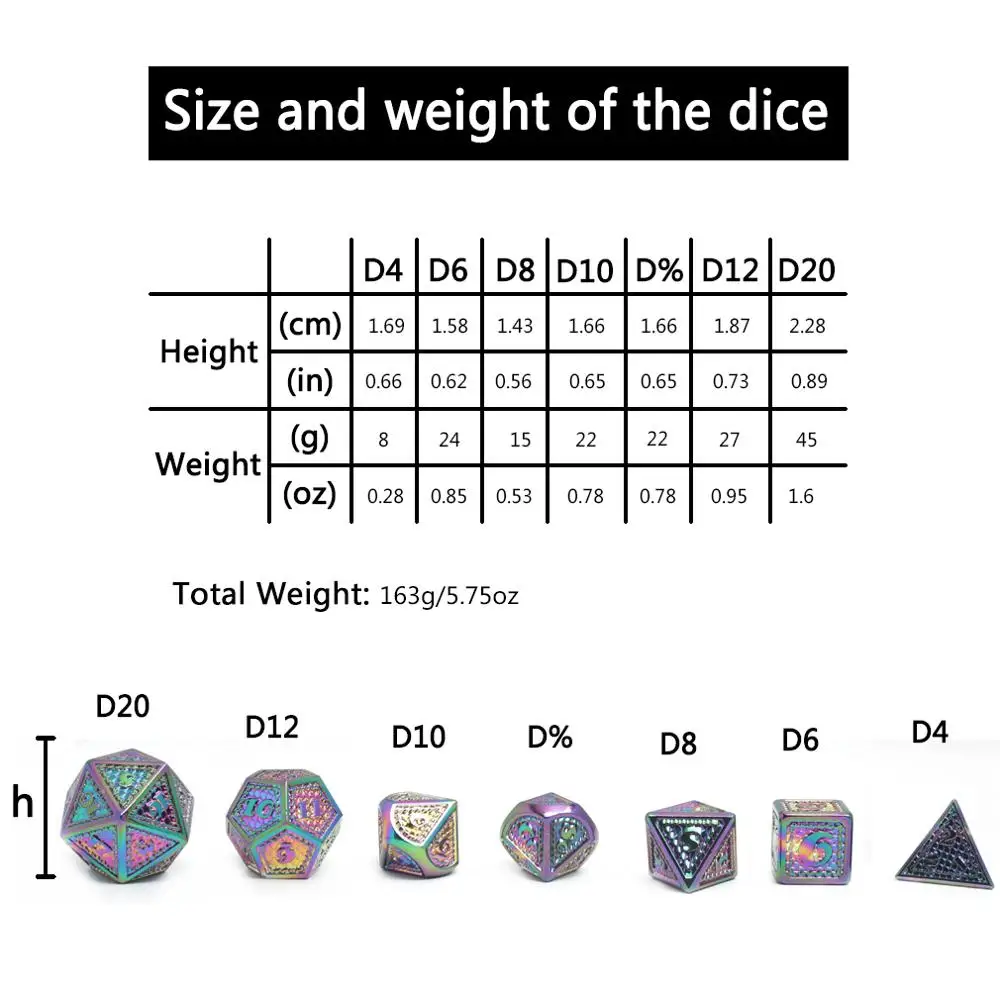 CHENGSHUO DND Набор кубиков Новый Dragon dice радужные металлические кубики из цинкового