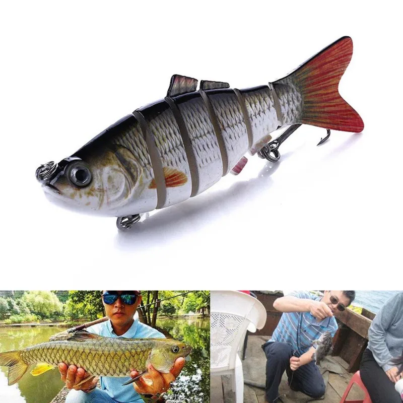

10cm Artificial Bait False Multi Joint Fish Shape Lifelike Plastic Stainless Steel Hard Lure Fishing Accessories with 2 Hooks